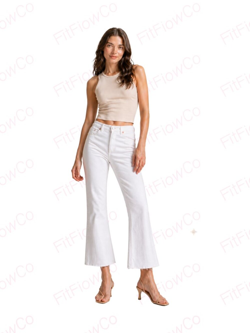 ZARA Off White High Rise Cropped Straight Flare Jeans Size 8 Raw Hem